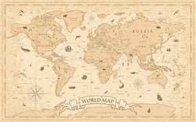 Térkép World Map Vintage Old-Style - vector - layers, dikobraziy