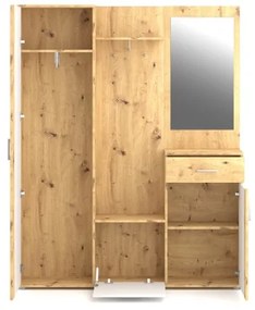 NOLAN előszobafal tükörrel, artisan tölgy/fehér