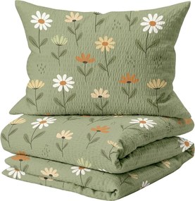 Krepp ágynemű kiságyba, Renforcé FLORAL NEST zöld Ágyneműhuzat mérete: 45 x 65 cm | 90 x 140 cm