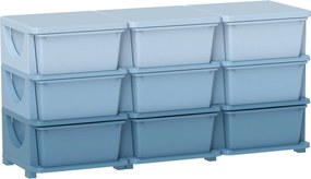 HOMCOM 9 fiókos gyerek tárolókomód – Játék- és tárolódobozok, kék, 113 × 37 × 56,5 cm – 3–6 éveseknek | Aosom