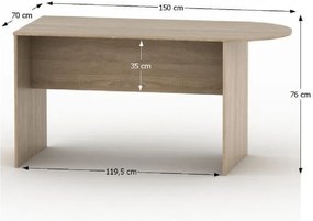 Tárgylóasztal ívvel 150, tölgy sonoma, TEMPO ASISTENT NEW 022