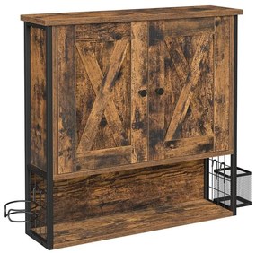 Fali szekrény, 2 ajtós szekrény állítható polccal 60x16x60 cm, rusztikus barna és fekete