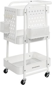 Tárolókocsi 3 fémhálós polccal fehér színben