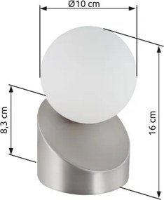 Globo 50300101 Asztali lámpa, fém nikkel matt, érintéses be/ki kapcsoló, ø: 100mm, M: 160mm, izzóval: 1x G9 LED 3W 230V, 330lm forrás, 275lm kimenet, 3000K