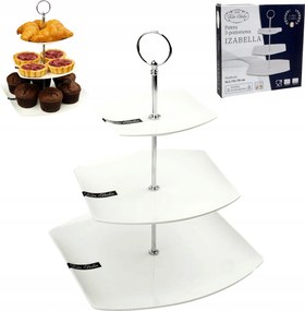 Patera Háromszintes Porcelán Fehér És Ezüst Izabella Sütemény Gyümölcs