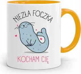 Sárga Bögre Valentin Napra Szép Fóka Szeretlek nyomott mintával