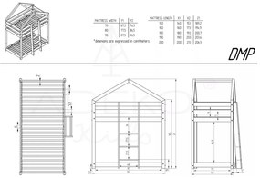Natúr színű házikó alakú-emeletes borovi fenyő gyerekágy 90x180 cm Mila DMP – Adeko