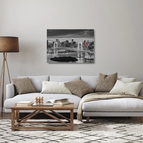 Üveg kép - Nagyváros piros toronnyal (70x50 cm)