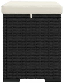 fekete polyrattan zsámoly párnával 40 x 30 x 40 cm