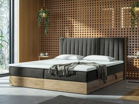 AGER kontinentális ágy 180x200 - szürke / arany tölgy + INGYENES topper