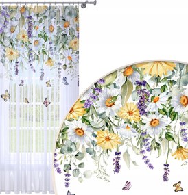 Függöny Kész Fátyol 140X240 Festett Mintás Béka Szalag Függöny Virágok 807