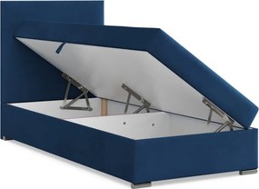 Agen egyszemélyes ágy, bársony, ágyneműtartóval, kék