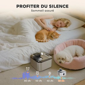 PawHut Automatikus Rozsdamentes Acél 4,2L Vezeték Nélküli Macska Ivóvályú, LED Jelzővel, Szuper Csendes Szivattyúval, 4,000 mAh Akkumulátorral, USB Tö