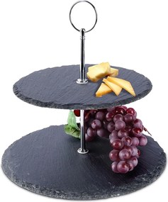 Patera Sütemény Gyümölcs Snack Kő Pala 2 Emeletes Etető