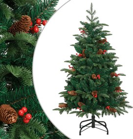 vidaXL csuklópántos műkarácsonyfa tobozokkal és bogyókkal 120 cm