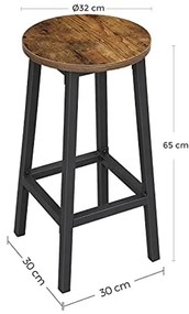 4 darabos bárszék szett, konyhai ülőke, acélvázzal, 65 cm, rusztikus barna és fekete