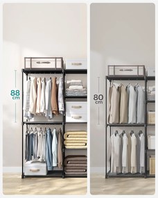 Hordozható, nyitott gardrób, ruhatartó, 43 x 182 x 182 cm fekete