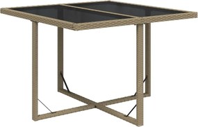 vidaXL bézs polyrattan és üveg kerti asztal 109 x 107 x 74 cm