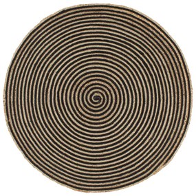 fekete kézzel font jutaszőnyeg spirális dizájnnal 120 cm