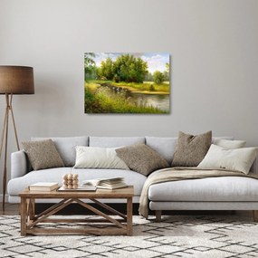 Kép - folyó az erdőnél, olajfestmény (üvegen) (70x50 cm)