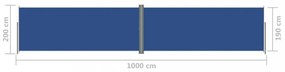 kék behúzható oldalsó napellenző 200 x 1000 cm