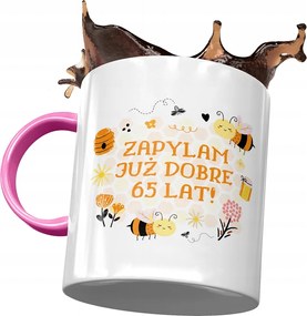 Rózsaszín Bögre Születésnapra 65 65-es 65-ös Ajándék Nyomtatott Fotóval