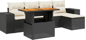 vidaXL 6 részes fekete polyrattan kerti ülőgarnitúra párnákkal