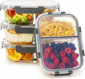 Lunchbox Üveg Ételtároló Szett 4DB-OS Kétrekeszes Légmentesen Záródó