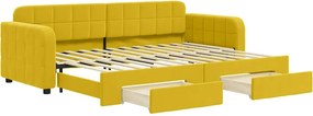 vidaXL sárga kihúzható bársony heverő fiókkal 80 x 200 cm