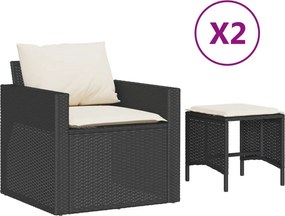 vidaXL 4 részes fekete polyrattan kerti ülőgarnitúra párnákkal