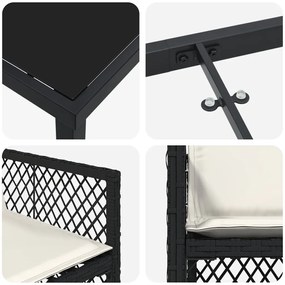 5 darabos Kerti Étkezőgarnitúra Párnákkal Fekete Poly Rattan