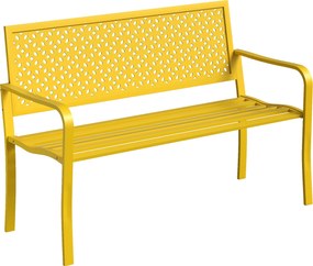 Outsunny 2 személyes fém kerti pad — időjárásálló, rozsdamentes lamellás háttámla, geometrikus dizájn, 127 x 61 x 85 cm | Aosom