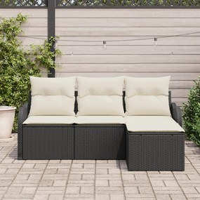 4 darabos kertiszófa szett párnákkal Fekete poli rattan, 2 üléses kertiszófa párnákkal Fekete poli rattan