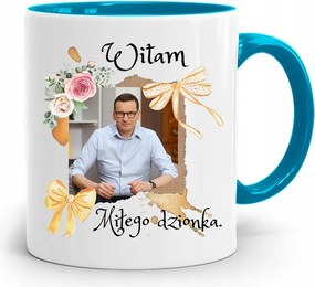 Kék Politikus Bögre Mateusz Morawiecki Miniszterelnök fényképes nyomtatással