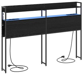 Fejtámla LED -es lámpákkal polcokkal Musta tammi 140 cm Faanyag