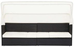 Fekete polyrattan kerti kanapé napellenzővel