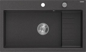 Mexen Omar gránit mosogató 1-medencés 800 x 480 mm, fekete pöttyös, króm szifon - 6520801005-76