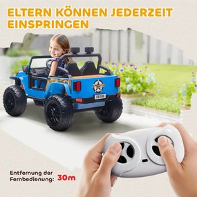 AIYAPLAY Elektromos gyermekjármű, 12 V-os akkumulátorral, távirányítóval, zenével, kürttel, LED lámpákkal, kék