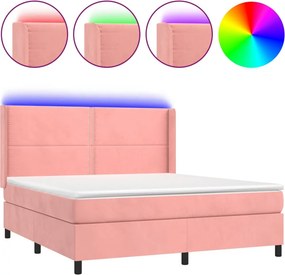 vidaXL rózsaszín bársony rugós és LED-es ágy matraccal 160x200 cm