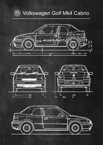 Poszter Volkswagen Golf Mk4 Cabrio Retro Séma