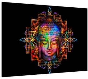Kép - Buddha mellszobra neon színekben (üvegen) (70x50 cm)