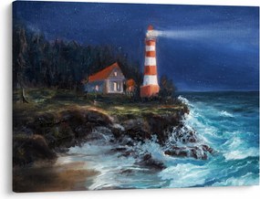 Kép - világítótorony az óceán partján, akvarell (70x50 cm)