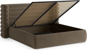 Szürkésbarna kárpitozott ágyneműtartós franciaágy ágyráccsal 180x200 cm Mount – Micadoni