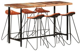 7-részes tömör újrahasznosított fa és valódi bőr bárgarnitúra