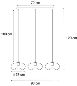 Függőlámpa fekete füstüveggel, ovális, 3-lámpás - Ayesha