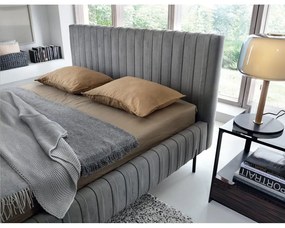 Szürke kárpitozott ágyneműtartós franciaágy ágyráccsal 160x200 cm Plissa – ELTAP