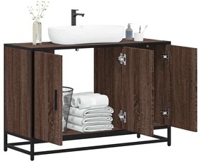 Barna tölgy szerelt fa fürdőszobai mosdószekrény 90x33x60 cm
