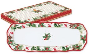 Karácsonyi porcelán hosszúkás kínáló tálca Christmas Berries
