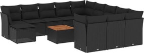 vidaXL 13 részes fekete polyrattan kerti ülőgarnitúra párnákkal