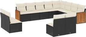 vidaXL 12 részes fekete polyrattan kerti ülőgarnitúra párnákkal